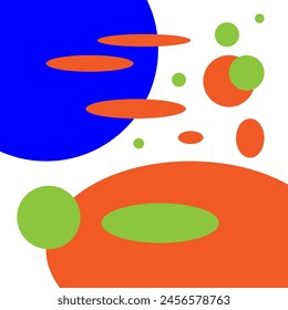 Decorative seamless pattern in doodle style. Circles and ellipses, randomly arranged in different sizes in blue, orange, green and white colors. Texture for decoration and printing.