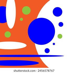 Decorative seamless pattern in doodle style. Circles and ellipses, randomly arranged in different sizes in blue, orange, green and white colors. Texture for decoration and printing.
