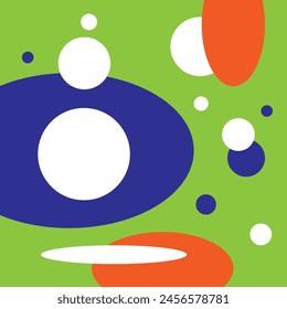 Decorative seamless pattern in doodle style. Circles and ellipses, randomly arranged in different sizes in blue, orange, green and white colors. Texture for decoration and printing.