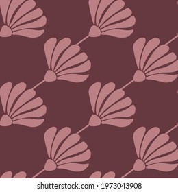 Decorative seamless pattern with doodle vintage flower silhouettes print. Maroon and pink colored palette. Vector illustration for seasonal textile prints, fabric, banners, backdrops and wallpapers.