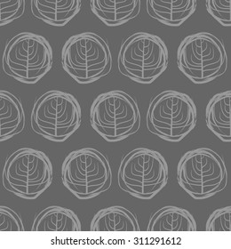 Decorative seamless pattern drawings of circles. Grey trees on a dark background. Vintage Vector ornament