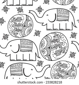 Decorative seamless pattern with elephants  on white