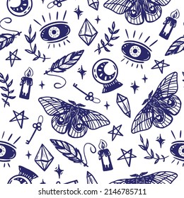 Decorative seamless pattern with esoteric mystical symbols