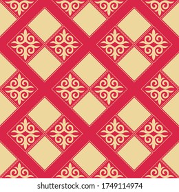 Decorative seamless pattern with ethnic element. Kyrgyz and Kazakh ornaments. Texture for background, holiday cards, invitations, wallpaper, pattern fills, fabrics, gift wrapping, textile. Vector.