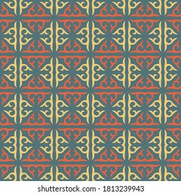 Decorative seamless pattern with ethnic element. Kyrgyz and Kazakh, Uzbek, Tatar, Yakut ornaments. Texture for background, wallpaper, holiday, fabrics, gift wrapping, home textile. Vector.