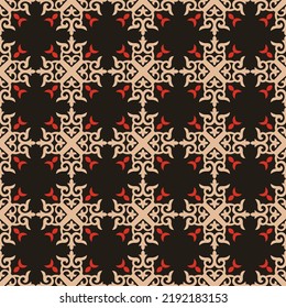 Decorative seamless pattern with ethnic element. Kyrgyz and Kazakh ornaments. Texture for background, holiday cards, invitations, wallpaper, pattern fills, fabrics, gift wrapping, textile. Vector.