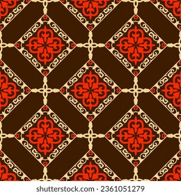 Decorative seamless pattern with ethnic element. Kyrgyz and Kazakh ornaments. Texture for background, holiday cards, invitations, wallpaper, pattern fills, fabrics, gift wrapping, textile. Vector.