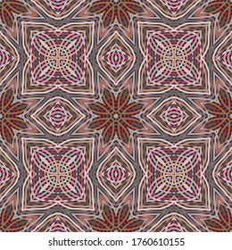 Decorative seamless pattern in ethnic style with geometric shapes and colorful lines. Abstract background for textile, wallpapers, gift wrapping, pillow, templates, shawl. Vector.
