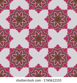 Patrón decorativo sin fisuras en estilo étnico con formas geométricas y líneas coloridas. Fondo abstracto para textiles, papeles pintados, envoltura de regalo, almohadas, plantillas, chales. Vector.
