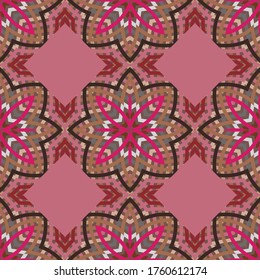 Decorative seamless pattern in ethnic style with geometric shapes and colorful lines. Abstract background for textile, wallpapers, gift wrapping, pillow, templates, shawl. Vector.