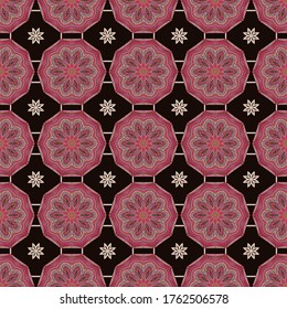 Decorative seamless pattern in ethnic style with geometric shapes and colorful lines. Abstract background for textile, wallpapers, gift wrapping, pillow, templates, shawl. Vector.