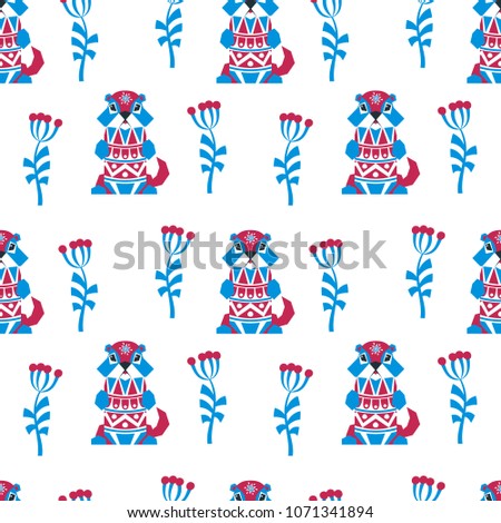 Decorative seamless pattern in ethnic style with gopher. Colorful vector background.