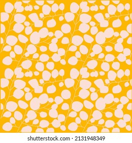 Decorative seamless pattern with eucalyptus branches on white. Ideal for fabric, wallpaper, wrapping paper, pattern filling, textiles, web page textures