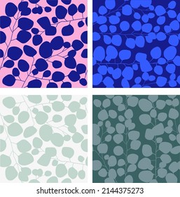 Decorative seamless pattern with eucalyptus branches on white. Ideal for fabric, wallpaper, wrapping paper, pattern filling, textiles, web page textures