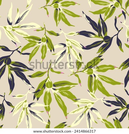 decorative seamless pattern with exotic leaves