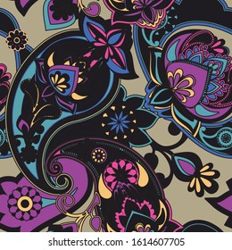 Decorative seamless pattern for fabric, tapestry, wallpaper and backgrounds in the style of a traditional oriental paisley pattern.