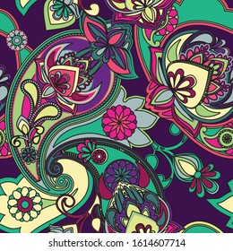 Decorative seamless pattern for fabric, tapestry, wallpaper and backgrounds in the style of a traditional oriental paisley pattern.