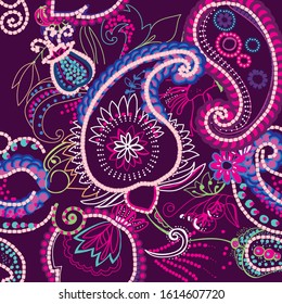 Decorative seamless pattern for fabric, tapestry, wallpaper and backgrounds in the style of a traditional oriental paisley pattern.