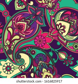 Decorative seamless pattern for fabric, tapestry, wallpaper and backgrounds in the style of a traditional oriental paisley pattern.