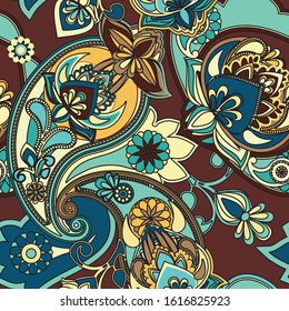 Decorative seamless pattern for fabric, tapestry, wallpaper and backgrounds in the style of a traditional oriental paisley pattern.