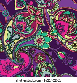Decorative seamless pattern for fabric, tapestry, wallpaper and backgrounds in the style of a traditional oriental paisley pattern.