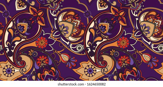 Decorative seamless pattern for fabric, tapestry, wallpaper and backgrounds in the style of a traditional oriental paisley pattern.