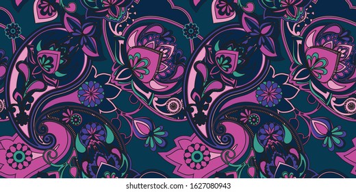 Decorative seamless pattern for fabric, tapestry, wallpaper and backgrounds in the style of a traditional oriental paisley pattern.