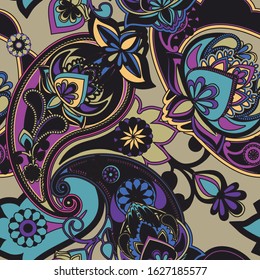Decorative seamless pattern for fabric, tapestry, wallpaper and backgrounds in the style of a traditional oriental paisley pattern.