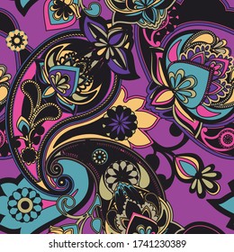 Decorative seamless pattern for fabric, tapestry, wallpaper and backgrounds in the style of a traditional oriental paisley pattern.