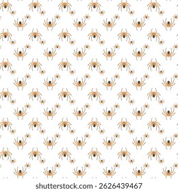 Decorative Seamless Pattern Featuring Spiders in Orange and Black Colors