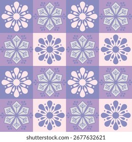 Modelo inconsútil decorativo con el diseño floral de la teja en tonos violetas y lavanda, conveniente para la tela, los Fondos de pantalla, las envolturas del regalo, y las Plantillas digitales.