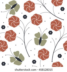 Decorative seamless pattern with flowers, branches and butterflies can be used for linen, tile design fabric, textile and more creative designs.