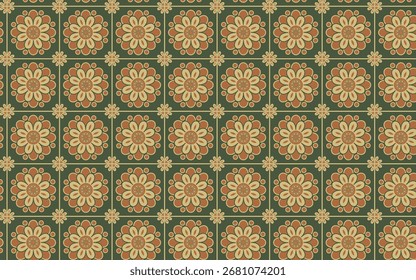 Dekoratives nahtloses Muster Blumen grün und orange Farbe, vintage nahtloses Muster, nahtloses Muster mit floralem Muster