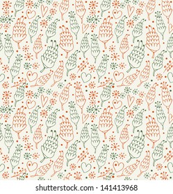 Decorative seamless pattern with flowers and hearts. Endless beauty background for prints, textile, scrapbooking, covers