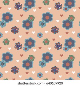 Decorative seamless pattern with a flowers and hearts