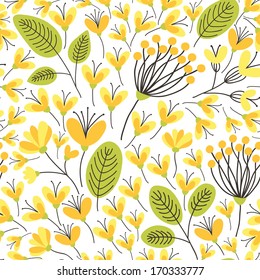 Decorative seamless pattern with flowers and leaves, vector illustration