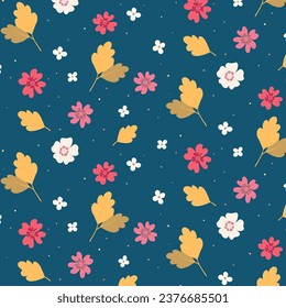 decorative seamless pattern with flowers and seasonal elements, plants, leaves. Seamless pattern for decoration, fabric, diary. vector illustration	