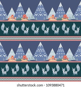 Decorative seamless pattern in folk style with squirrel. Colorful vector background.
