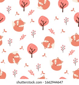 Decorative seamless pattern with Fox amd Autumn Illustrations. Vector For printing on packaging, textiles, wrapping paper and other materials.