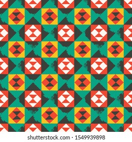 Decorative seamless pattern with geometric ornament. Colorful rhombus and square shapes in bysantine style. Vector endless texture for digital paper, fabric, backdrop or wrapping