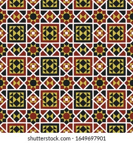 Decorativo patrón impecable con adorno geométrico. Coloridas formas de rhombus y cuadrado en estilo bisantino. Textura vectorial sin fin para papel digital, tela, fondo o envoltura