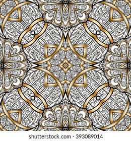 Decorative seamless pattern in gold color. In art deco style, art nouveau style,