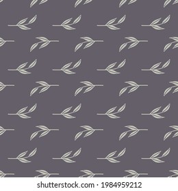 Decorative seamless pattern with grey doodle scandi leaf brnaches shapes. Dark background. Perfect for fabric design, textile print, wrapping, cover. Vector illustration.