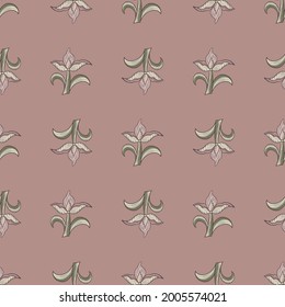 Dekoratives, nahtloses Muster mit grauen Tulpenblumen. rosafarbener Hintergrund. Vintage Frühlingsjahresdruck. Grafisches Design für die Verpackung von Papier und Texturen aus Stoff. Vektorgrafik.