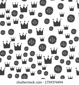 Decorative seamless pattern with hand drawn crown and best label shapes. Hand painted grungy ink doodles in black and white colors. Trendy endless texture for digital paper, fabric, backdrops wrapping