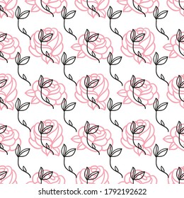 Patrón decorativo sin fisuras con rosas dibujadas a mano. Flores de doodle de tinta gris pintadas a mano. Textura interminable a la moda para papel digital, tela, fondo, envoltura
