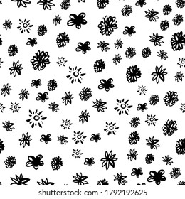 Patrón decorativo sin fisuras con rosas dibujadas a mano. Flores de doodle de tinta gris pintadas a mano. Textura interminable a la moda para papel digital, tela, fondo, envoltura