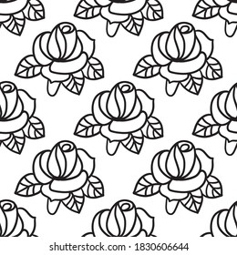 Decorative seamless pattern with hand drawn roses. Hand painted grungy ink doodle flowers. Trendy endless texture for digital paper, fabric, backdrops, wrapping