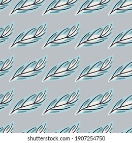 Patrón decorativo sin fisuras con formas de hoja de contorno dibujadas a mano. Fondo azul claro. Obra de arte natural. Diseñado para el diseño de tejidos, impresión textil, envoltura, cubierta. Ilustración del vector