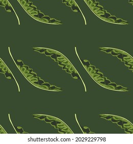 Decorative seamless pattern with hand drawn green palm foliage shapes. Botany jungle backdrop. Flat vector print for textile, fabric, giftwrap, wallpapers. Endless illustration.